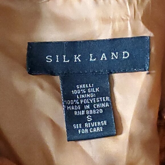 Vintage Silk Land Tie Dye Look Blouse Top S Brown Orange 3/4 Sleeve Belted Artsy - Picture 5 of 7